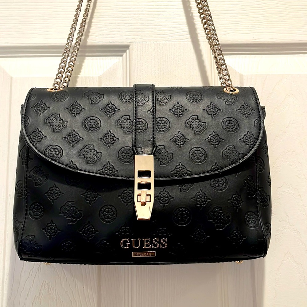 Guess embossed black shoulder/crossbody bag